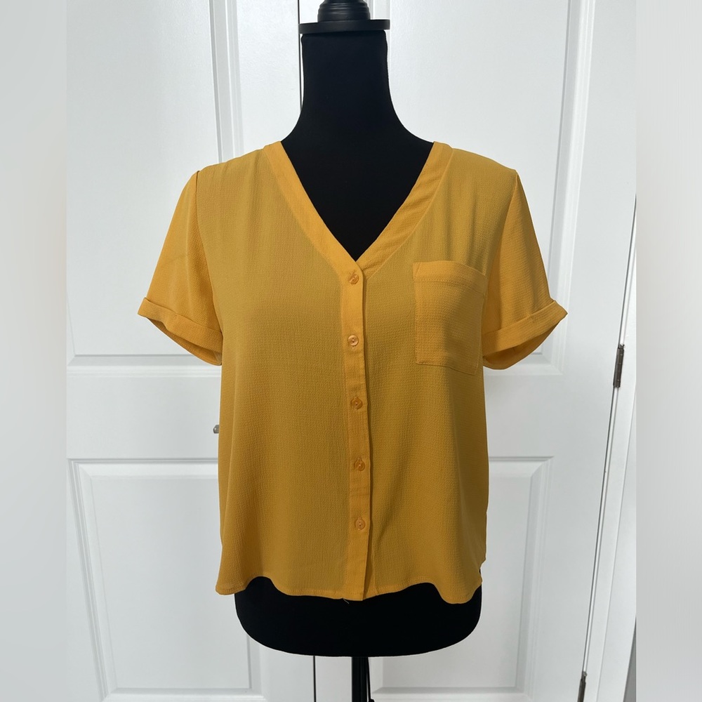 Pink Rose mustard cropped boxy blouse size medium item 08-04